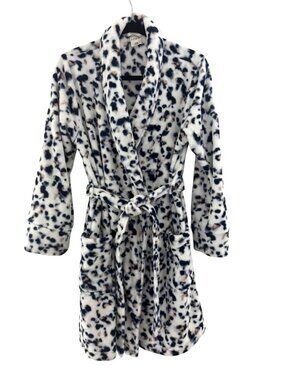 Soma Embraceable Animal Print Plush‎ Short Robe Tie Pockets S/M Luxe Lounge Cozy